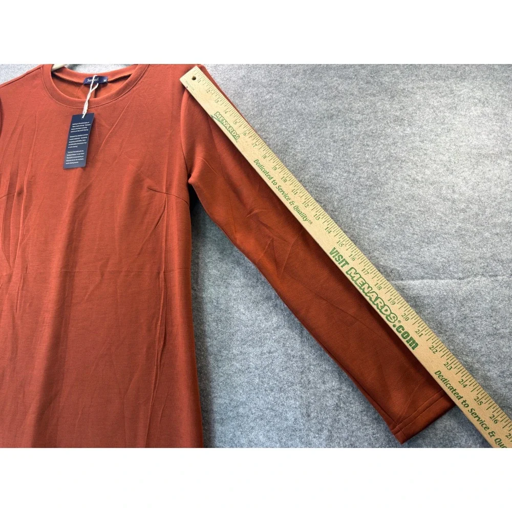 Sampeel Shift Dress Womens Medium Rust Orange Long Sleeve Crew Neck Side Slit